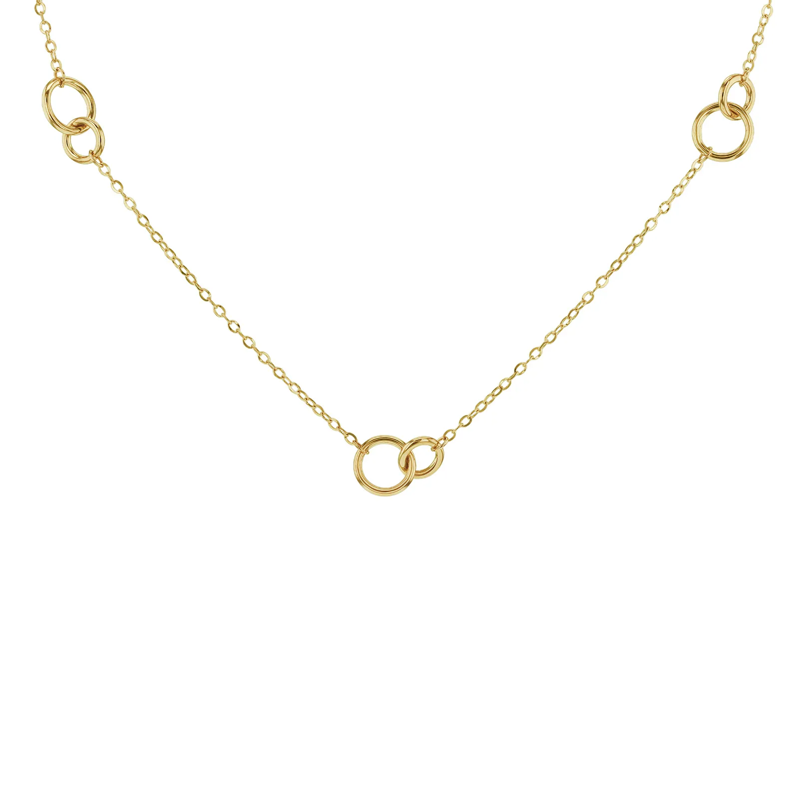 9ct Yellow Gold Double Ring Station Necklace 41cm/16'-46cm/18' 