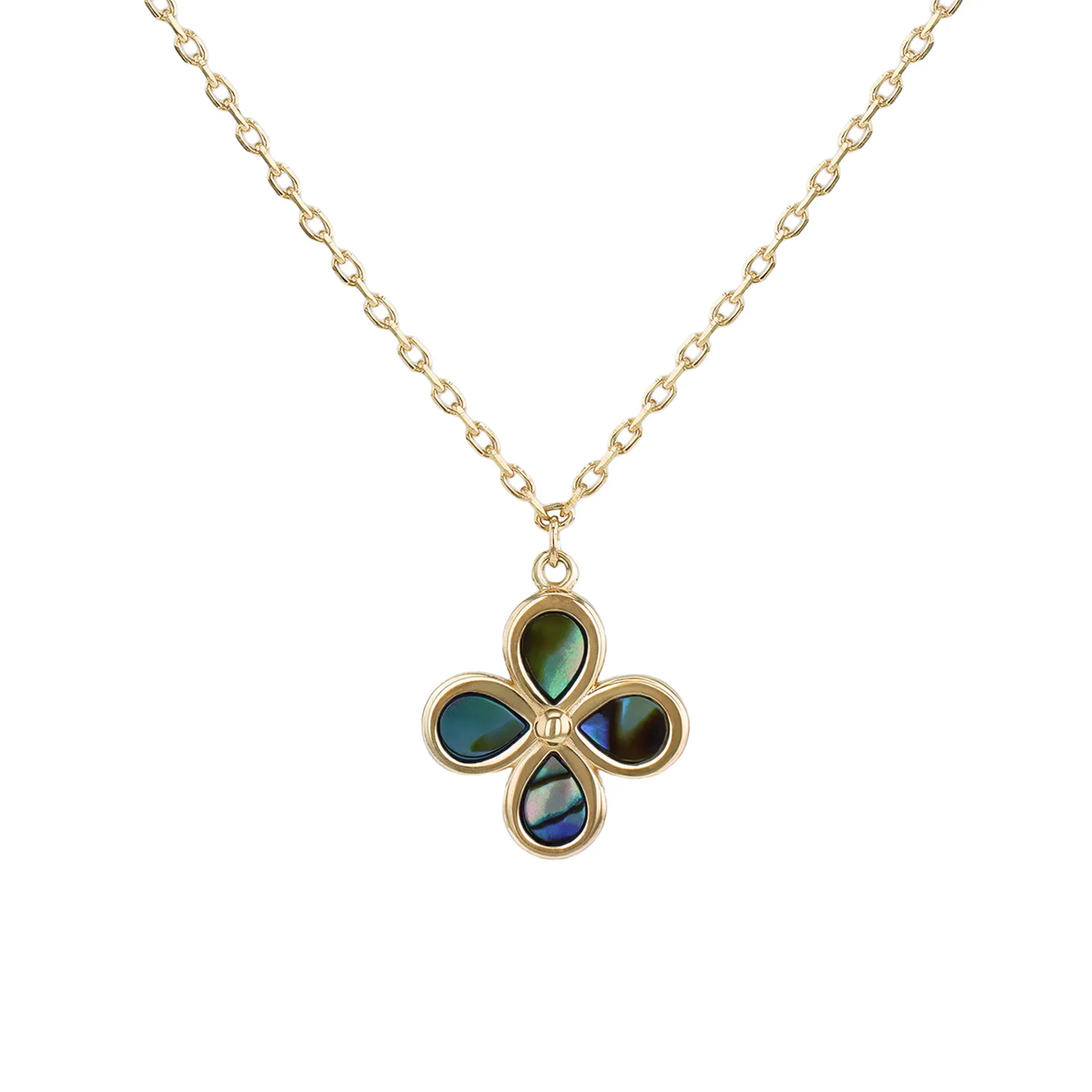 9ct Yellow Gold Paua Shell Clover Trace Necklet 
