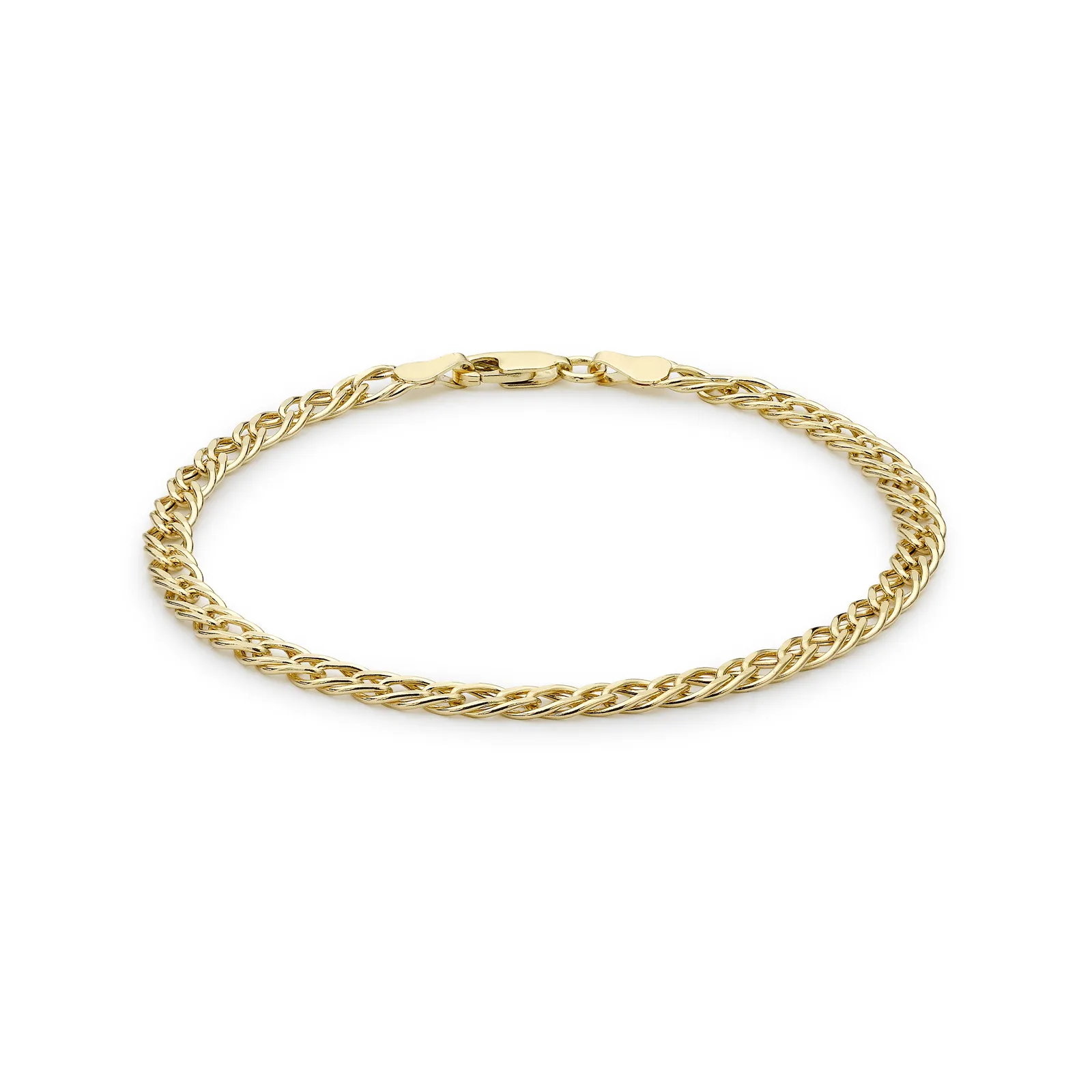 9ct Yellow Gold 4mm Diamond Cut Hollow Double-curb Bracelet 7.5'
