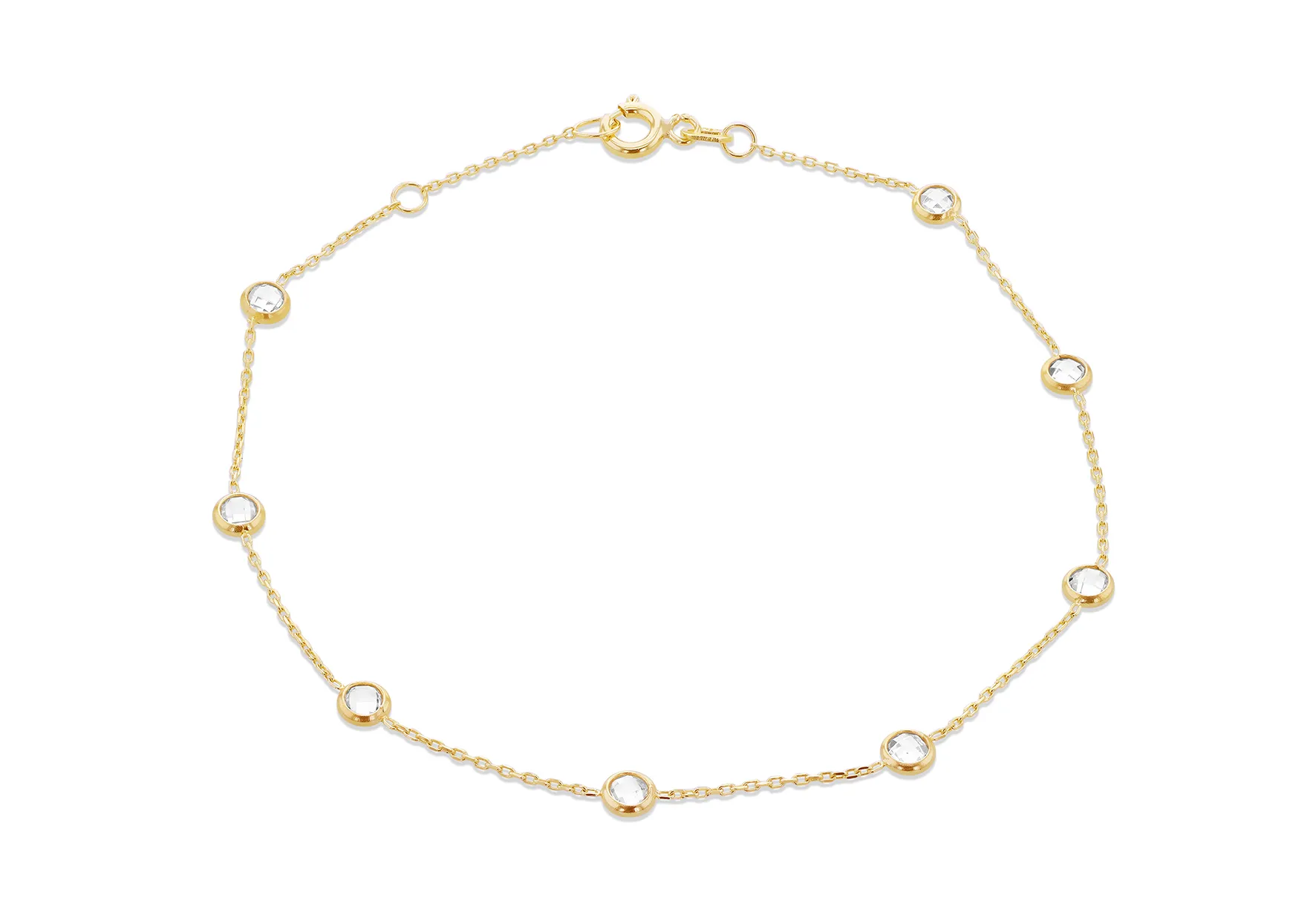 9ct Yellow Gold White Cz Station Bracelet 7.5'