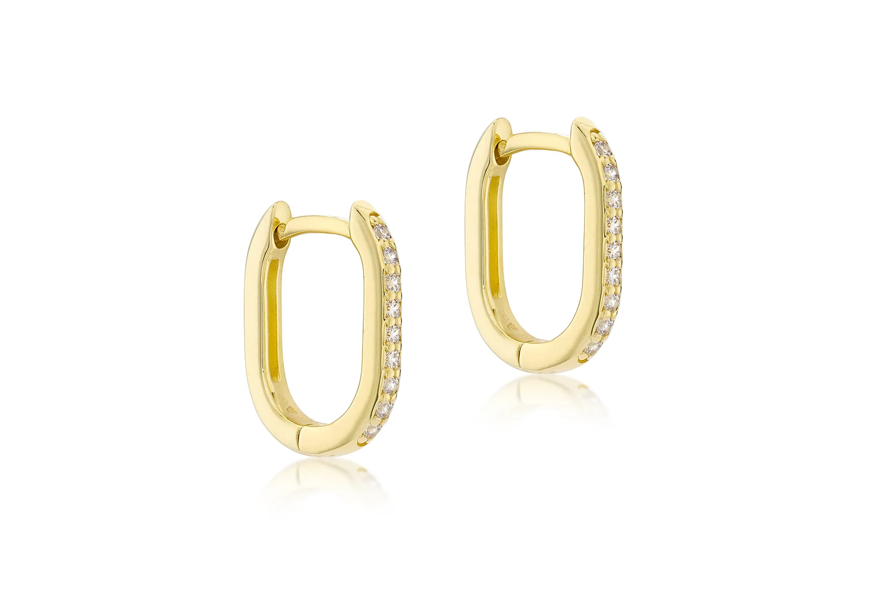 9ct Yellow Gold Cz Rectangular Hoop Creole Earrings 14911