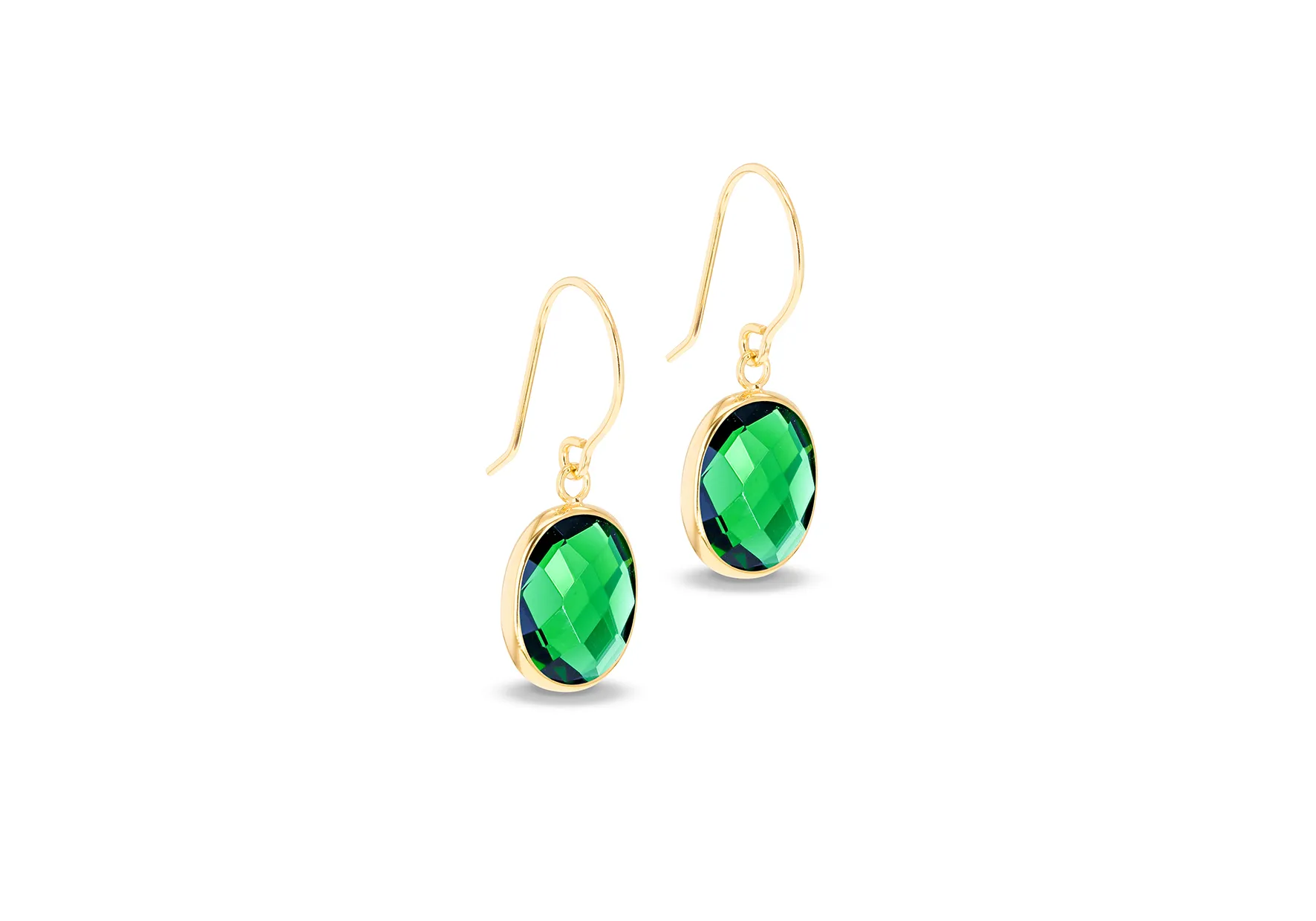 9ct Yellow Gold Green Cz Oval Drop Earrings