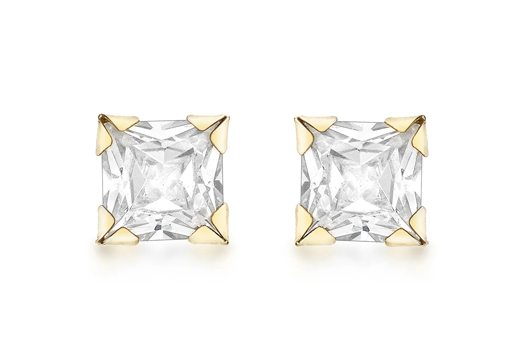 9ct Yellow Gold Square Cz Stud Earrings 20390