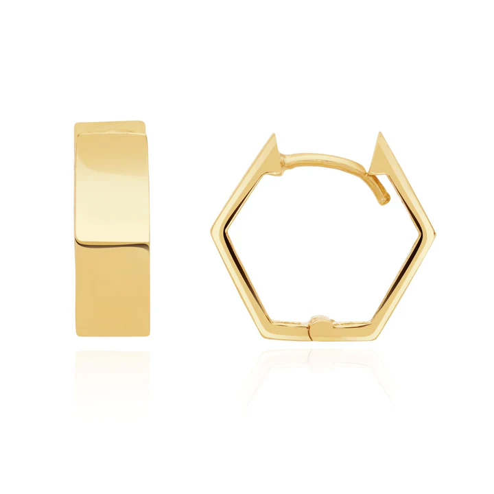 9ct Yellow Gold Hexagonal Hoop Earrings