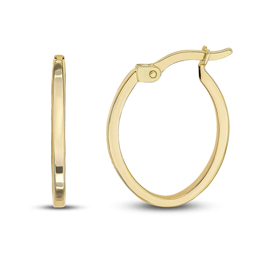 9CT Yellow Gold Square Tube Oval Hoop Earrings 20x16mm