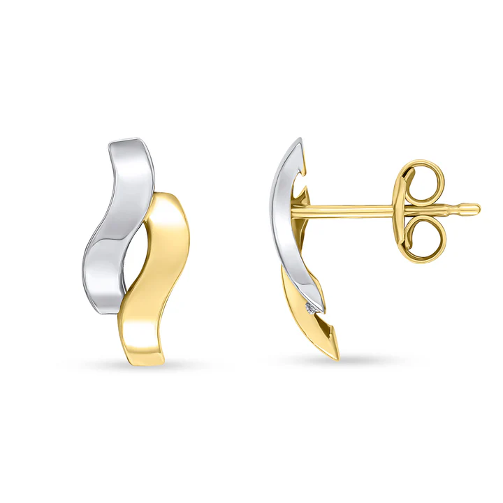 9ct Two Tone Wavy Stud Earrings