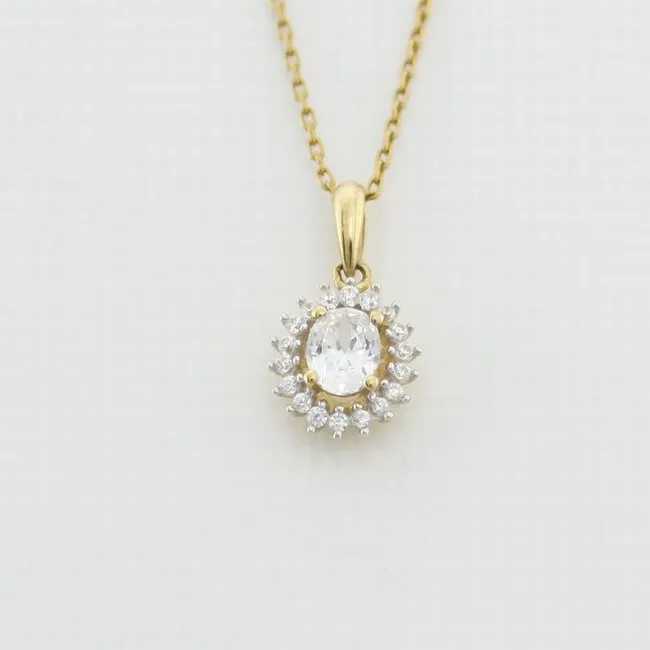 9CT YELLOW GOLD CZ CLASSIC CLUSTER PENDANT 16415