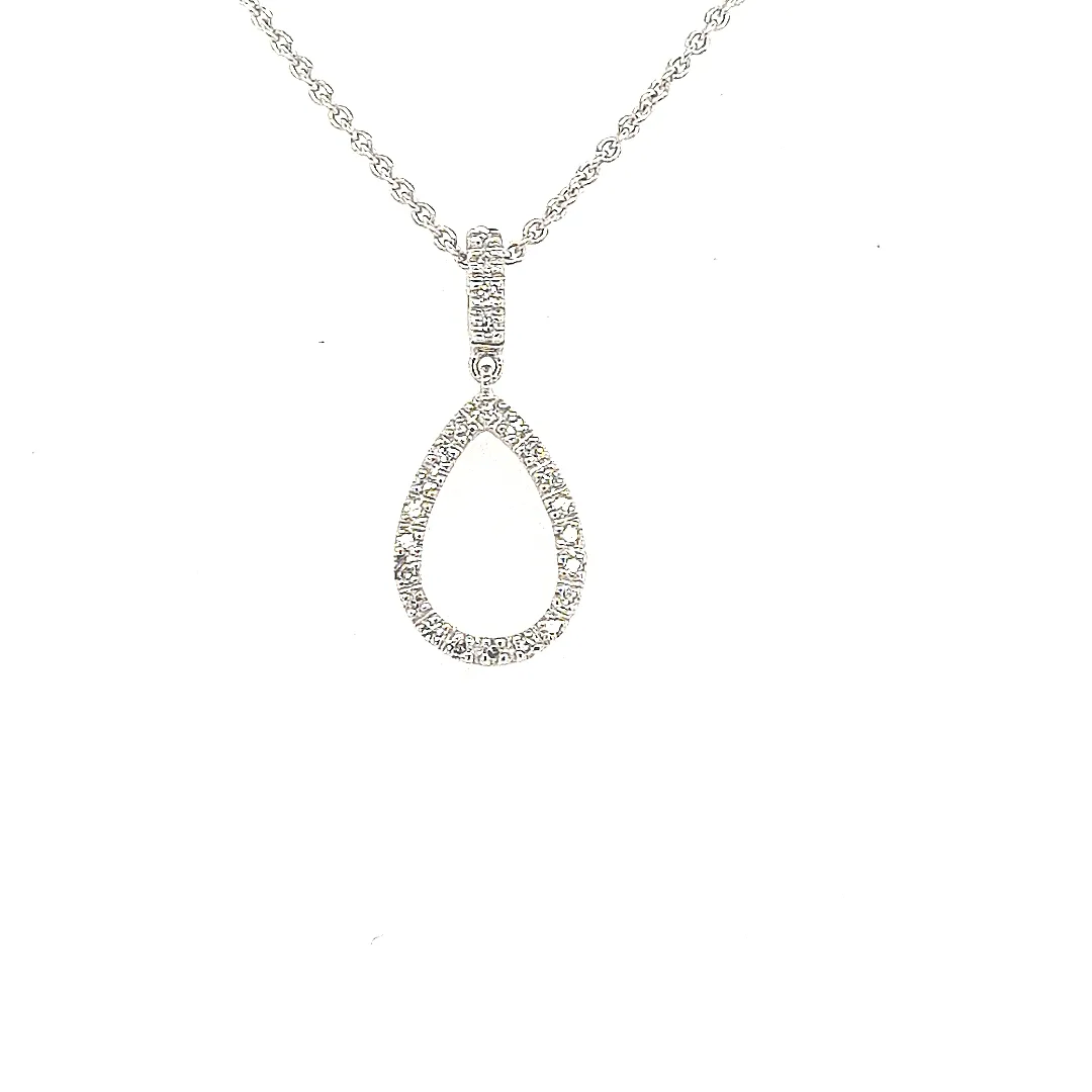 9ct White Gold Teardrop Diamond Pendant 13680