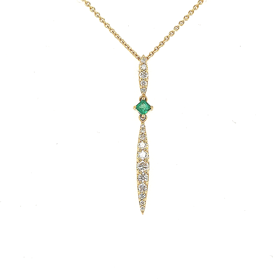 18ct Yellow Gold Emerald & Diamond Drop Pendant 13930
