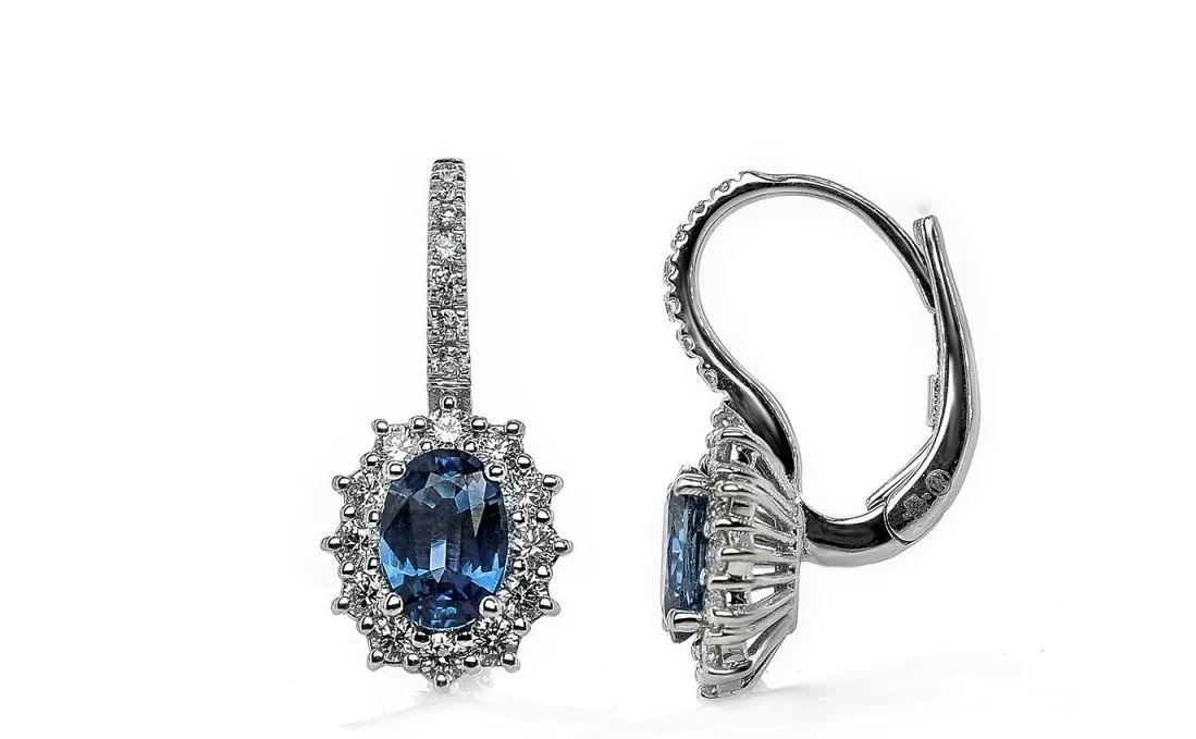 18ct White Gold Sapphire & Diamond Drop Earrings 17167