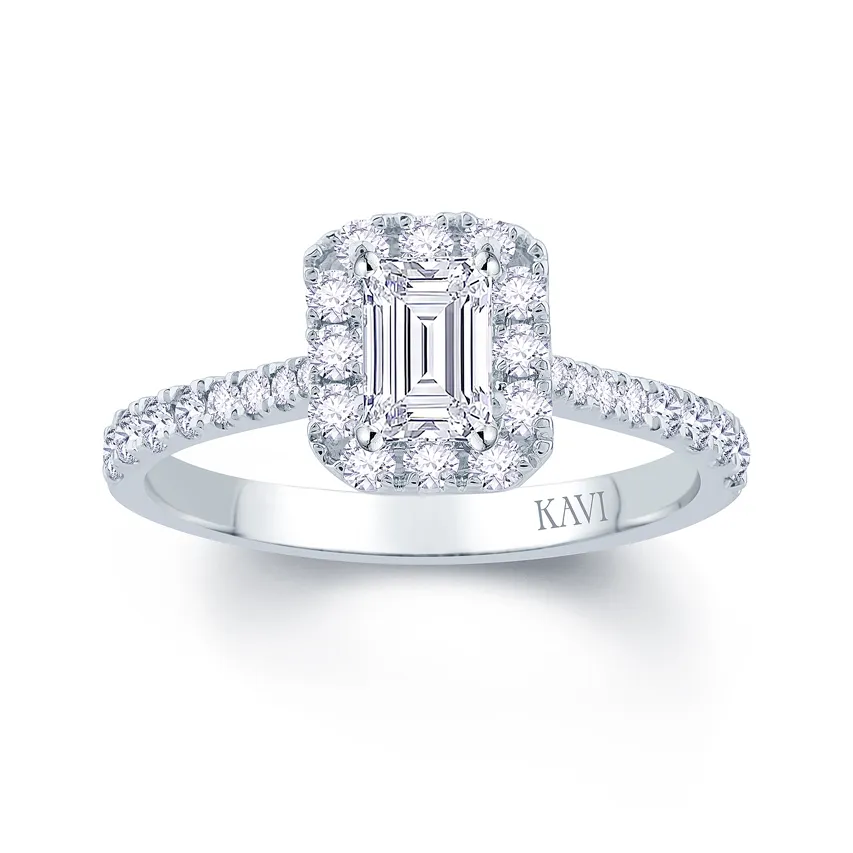 Platinum Halo Style Emerald Cut Engagement Ring 17476