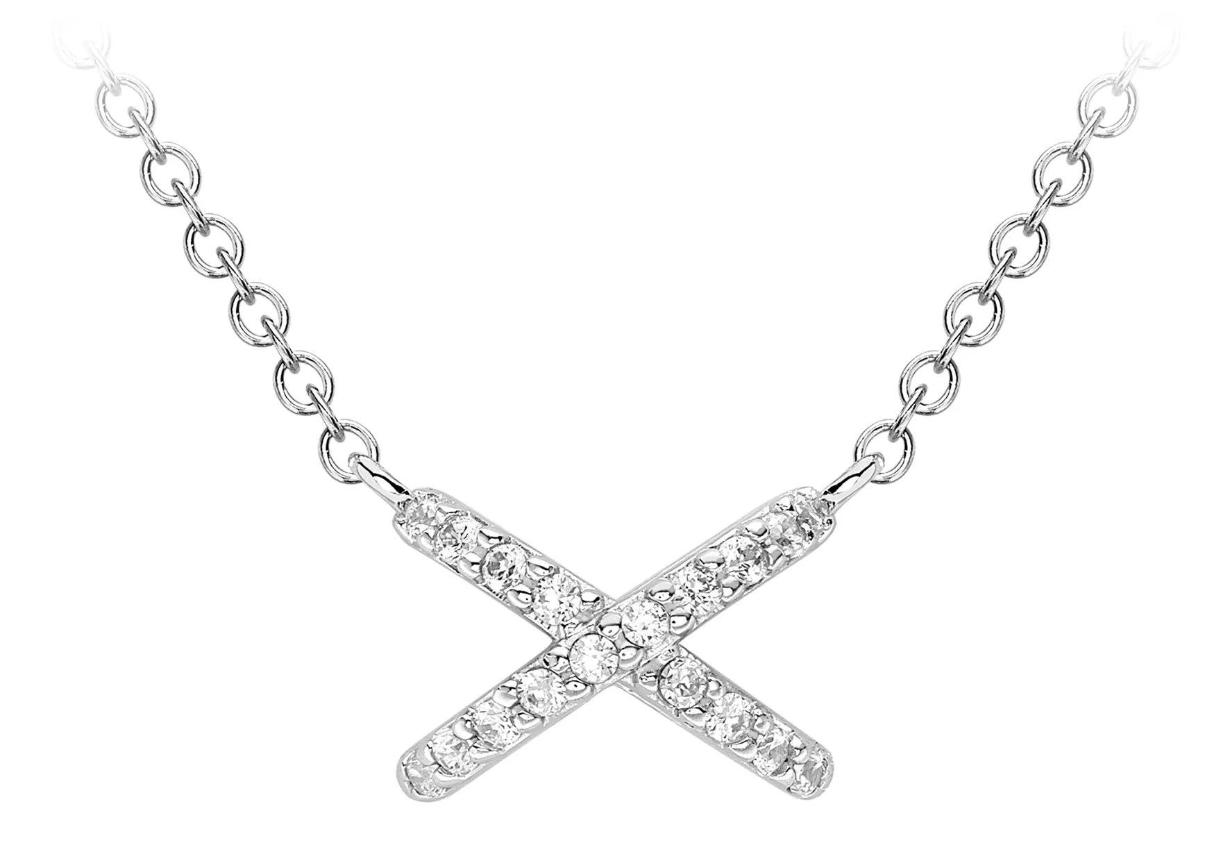 9ct White Gold Cz Criss Cross Pendant