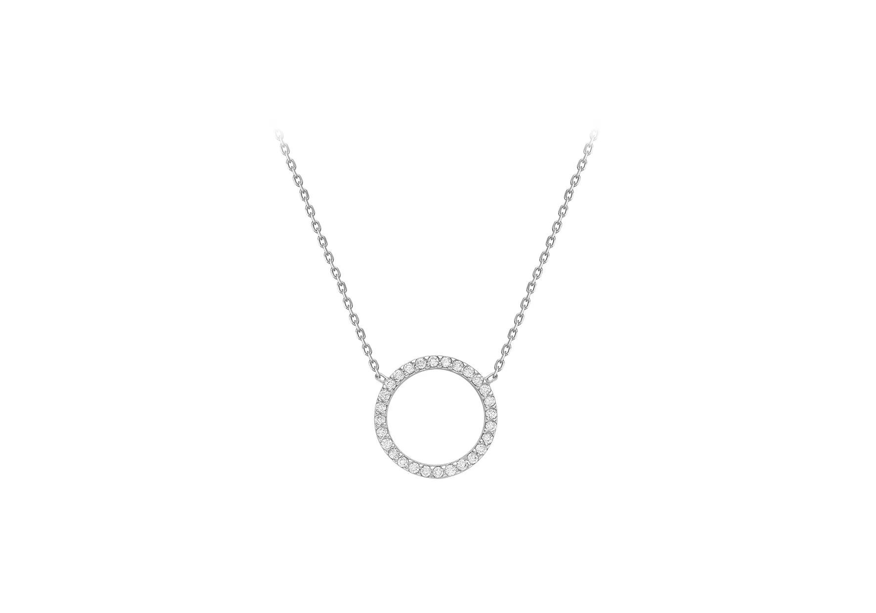 9ct White Gold Cz Circle Adjustable Necklace 