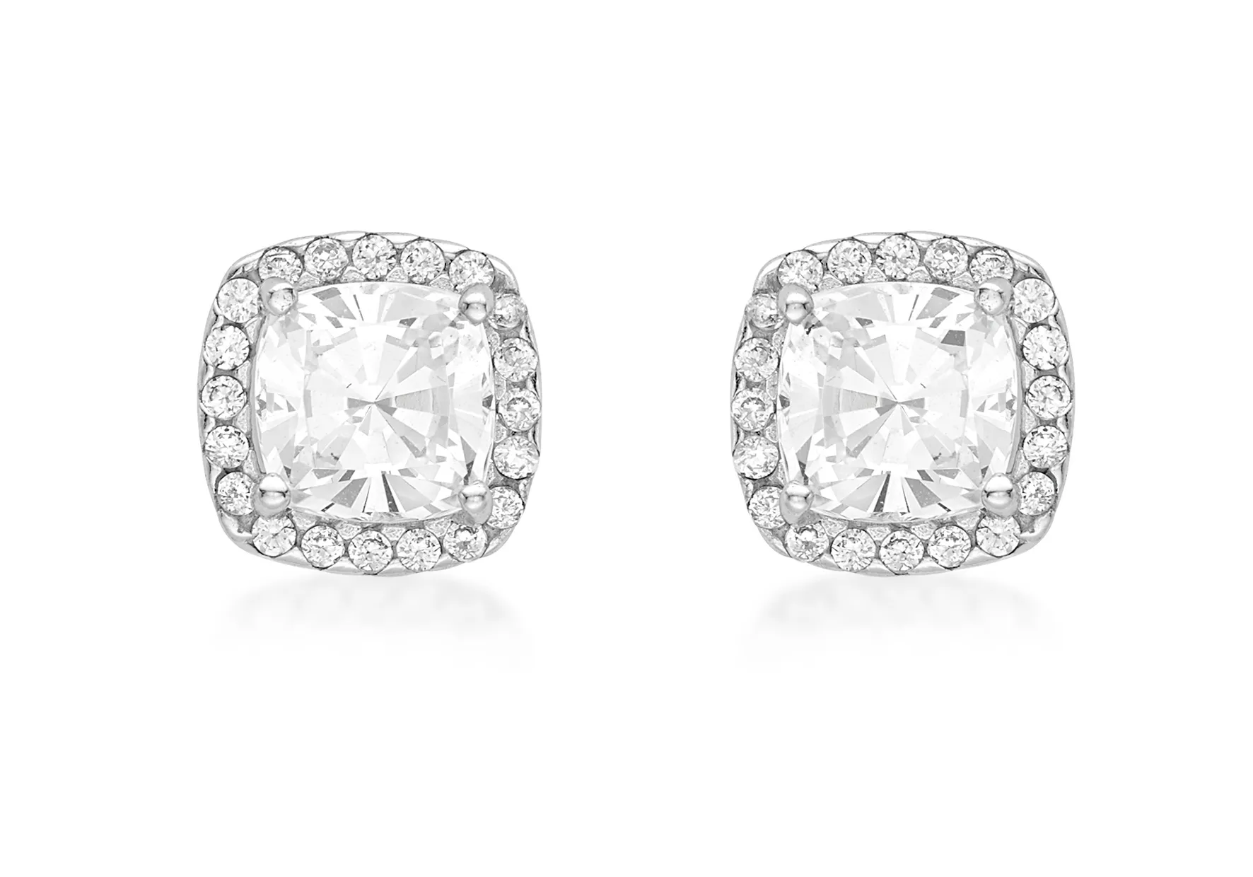 9ct White Gold Cz Cushion Shape Stud 12347