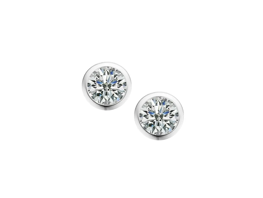 Sterling Silver 4mm Round Brilliant Cubic Zirconia Rub Over Stud Earrings