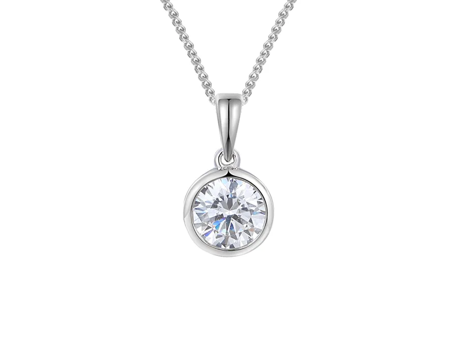 Sterling Silver 6mm Cz Rub Over Necklace