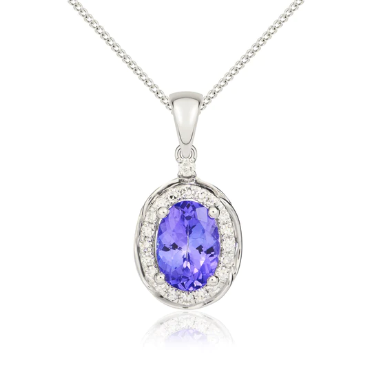 9ct White Gold Tanzanite & Diamond Pendant 14490