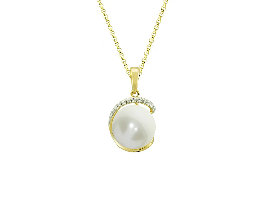 9ct Yellow Freshwater Pearl And Diamond Pendant 13672