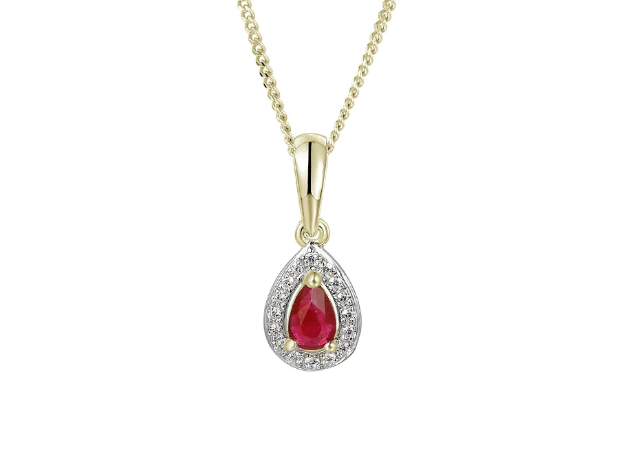 9ct Yellow And White Gold Ruby And Diamond Cluster Pendant