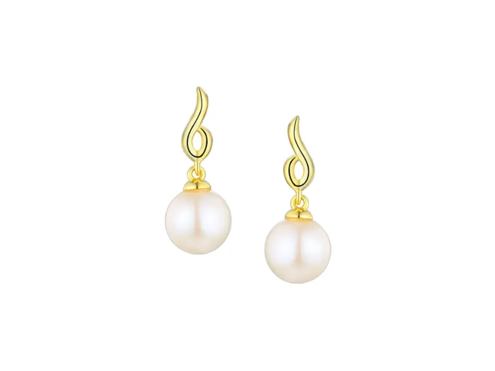 9ct Yellow Gold 8/8.5mm Round Drop Freshwater Pearl Earrings