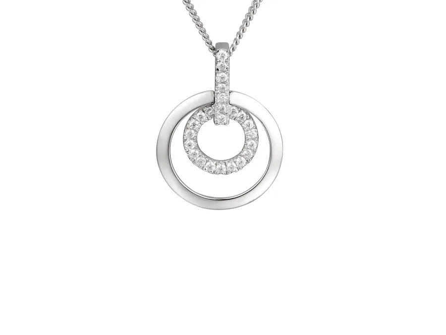Sterling Silver 2 Circle Cz Necklace