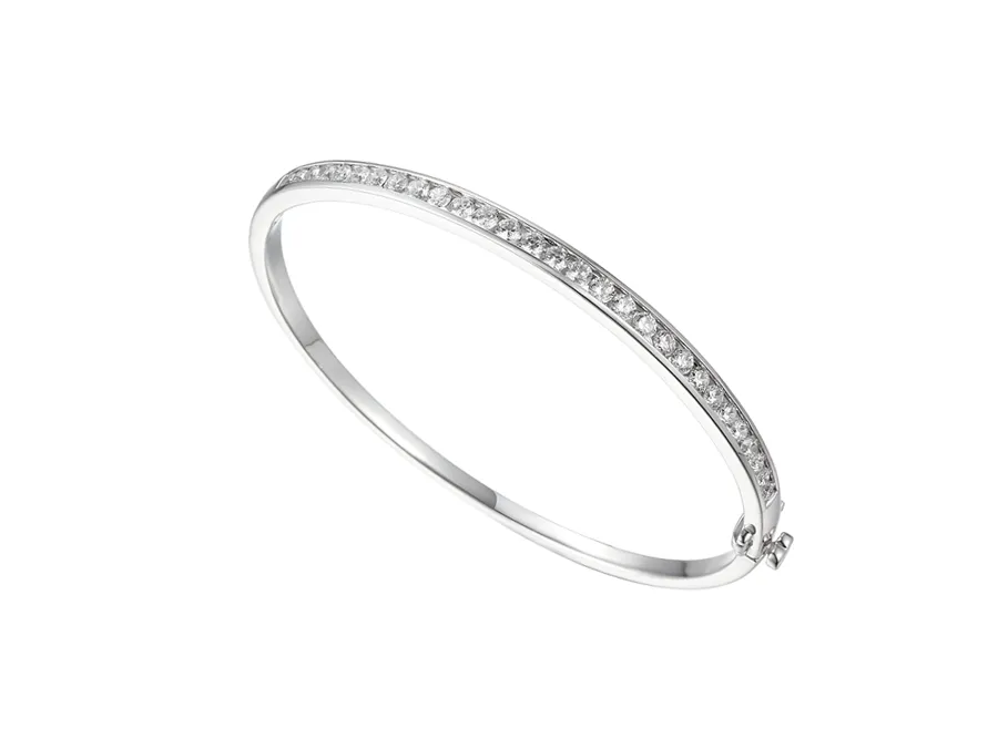 Sterling Silver Single Row Cz Channel Set Bangle
