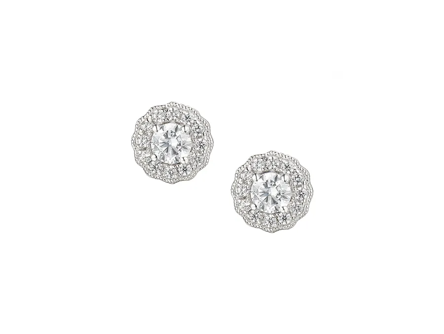 Sterling Silver Cz Round Cluster Earrings