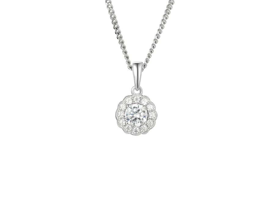 Sterling Silver Round Cz Cluster Necklace