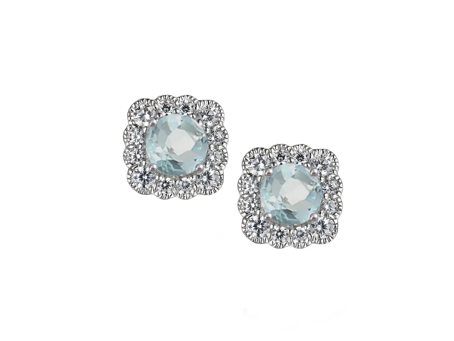 9ct White Gold Aquamarine And Diamond Earrings 13348