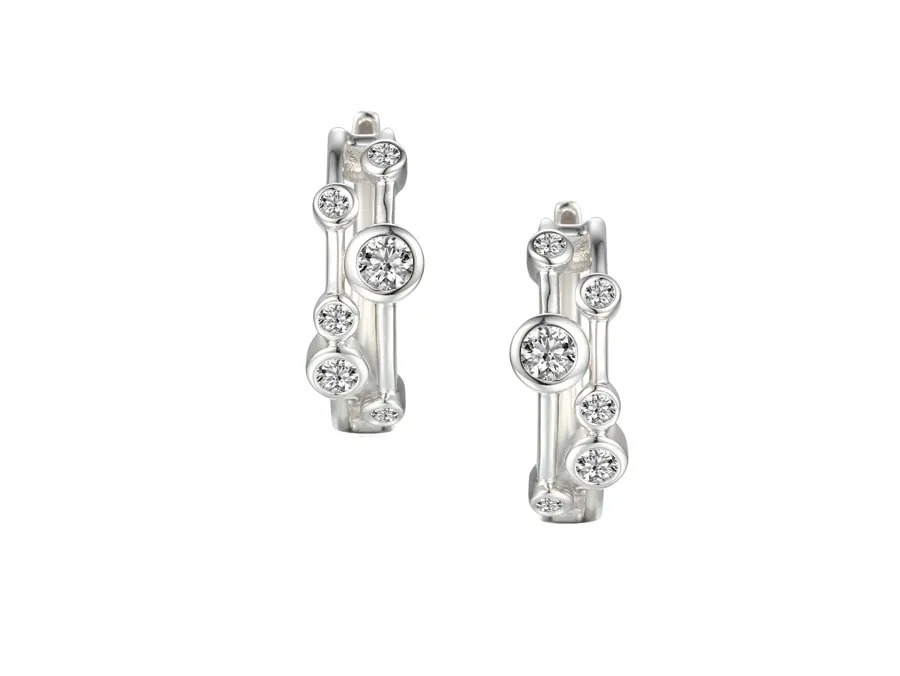 9ct White Gold Huggy Style Rubover Diamond Earrings 16171