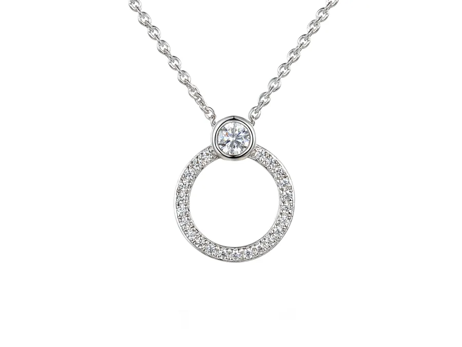 Sterling Silver 2 Circle Cz Necklace 