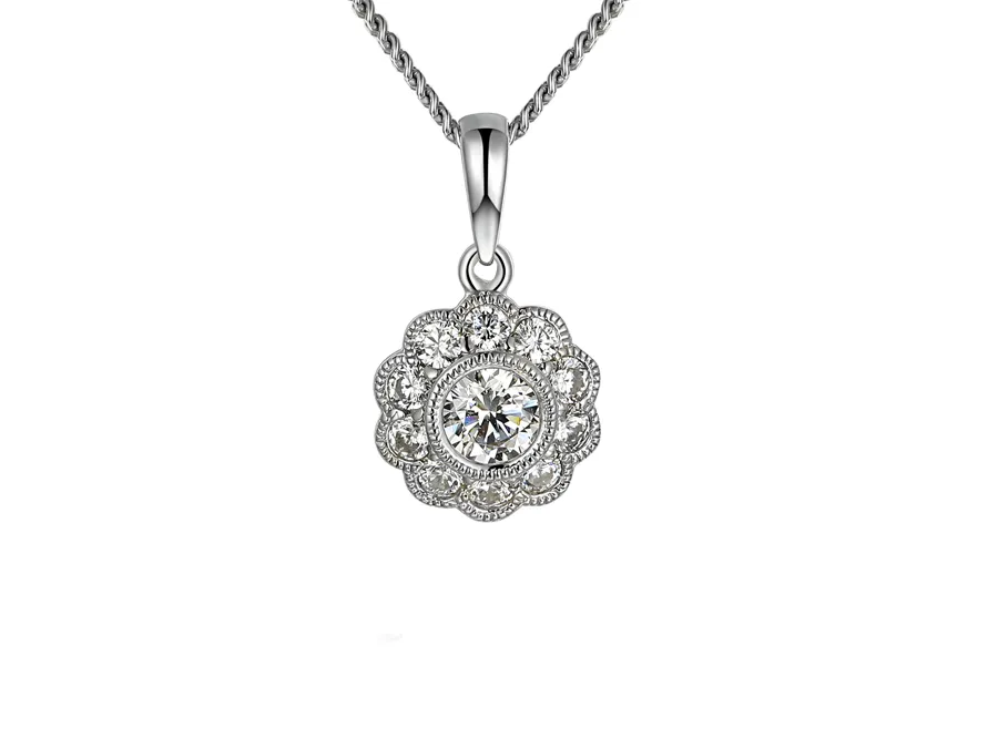 Sterling Silver Cluster Cz Necklace