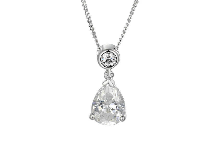 Sterling Silver Pear Shape Drop Cz Necklace