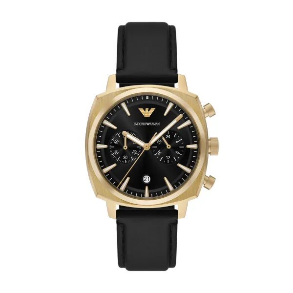 Emporio Armani Carlo Quartz Gold Steel Black Leather 40mm Watch Ar11690
