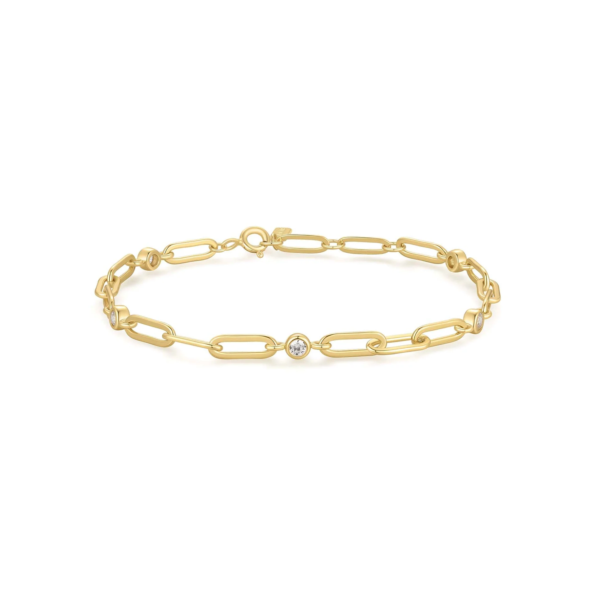 Ania Haie Gold Bezel Station Paper Clip Chain Bracelet 