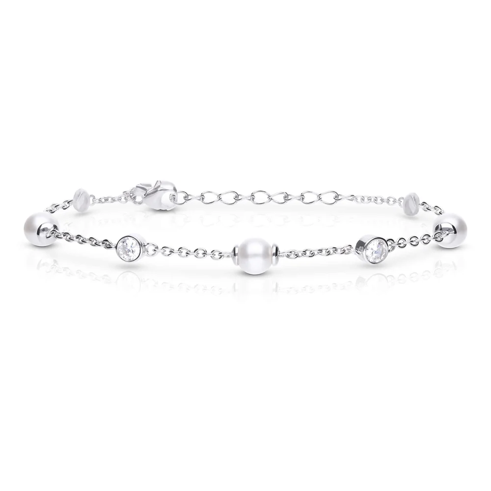 Diamonfire Sterling Silver Shell Pearl And Zirconia Station Bracelet 