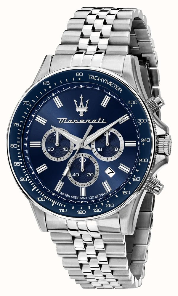 Maserati Sfida 44mm Chrono Blue Dial Stainless Steel Bracelet Watch R8873640025