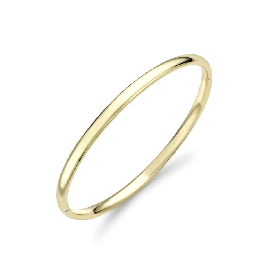 9ct Yellow Gold Solid D Shape Tube Bangle 