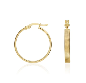 9CT Yellow Gold Stippled Square Tube Hoop Earrings 22x3mm