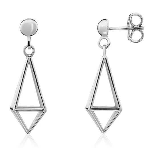9ct White Gold Drop 3d Earrings