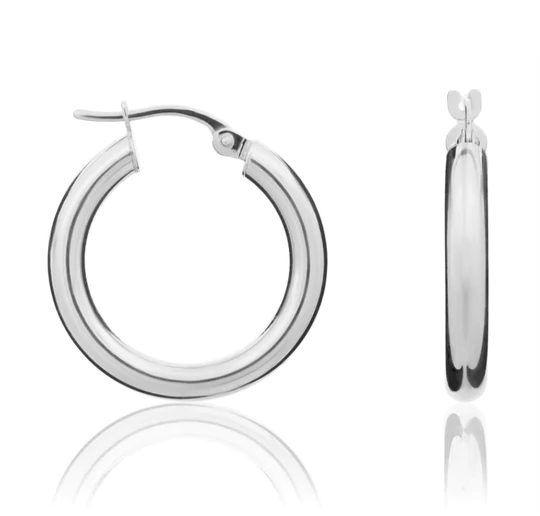 9CT White Gold Round Polished Hoop Earrings 20.5x3mm
