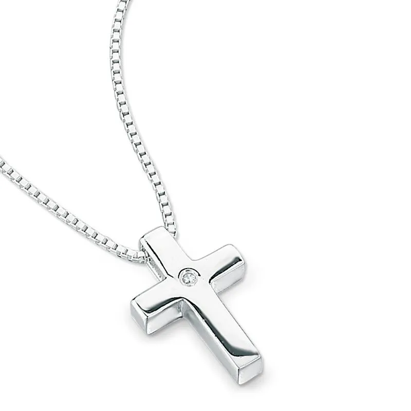 Sterling Silver Childrens Diamond Cross Larger Version