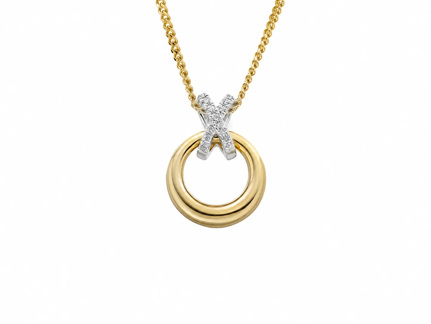 9ct Yellow Gold Diamond Kiss Circle Pendant