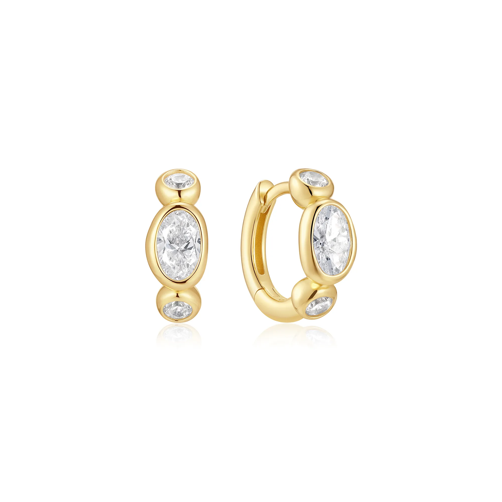 Ania Haie Gold Bezel Organic Pebble & Round Huggie Hoop Earrings 