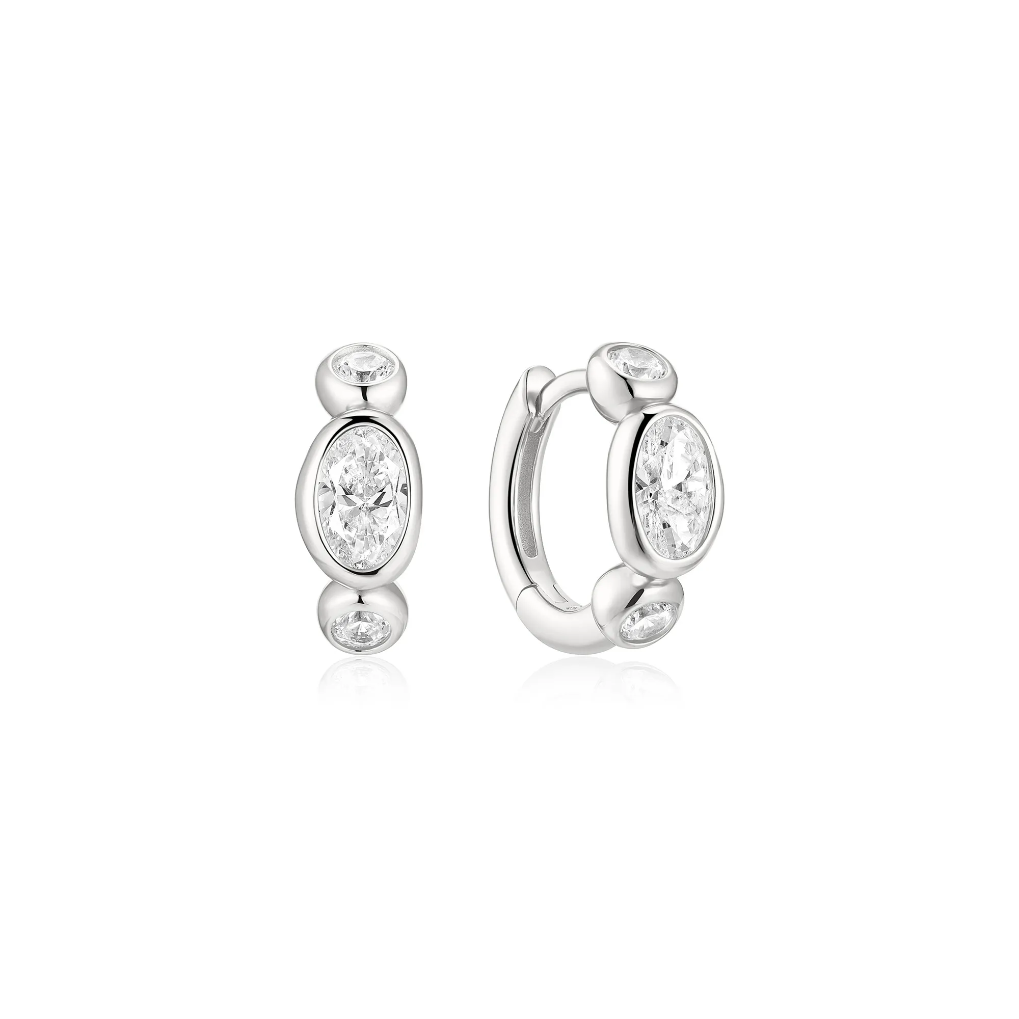 Ania Haie Silver Bezel Organic Pebble & Round Huggie Hoop Earrings 