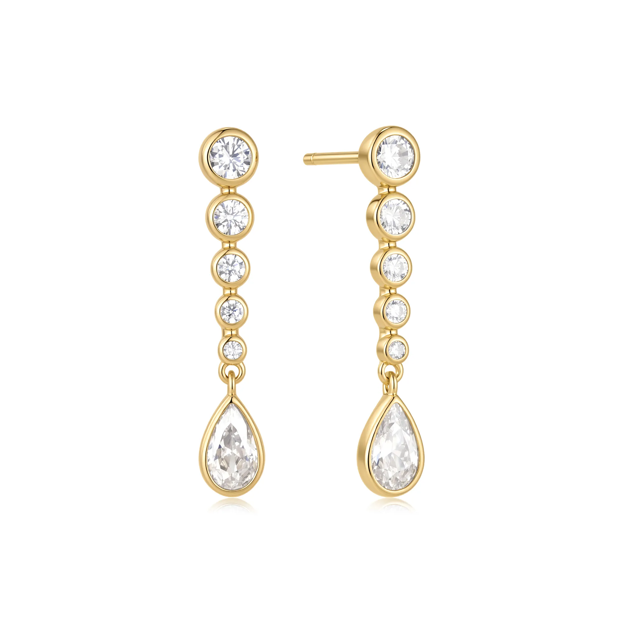 Ania Haie Gold Graduated Bezel Round & Teardrop Dangle Stud Earrings