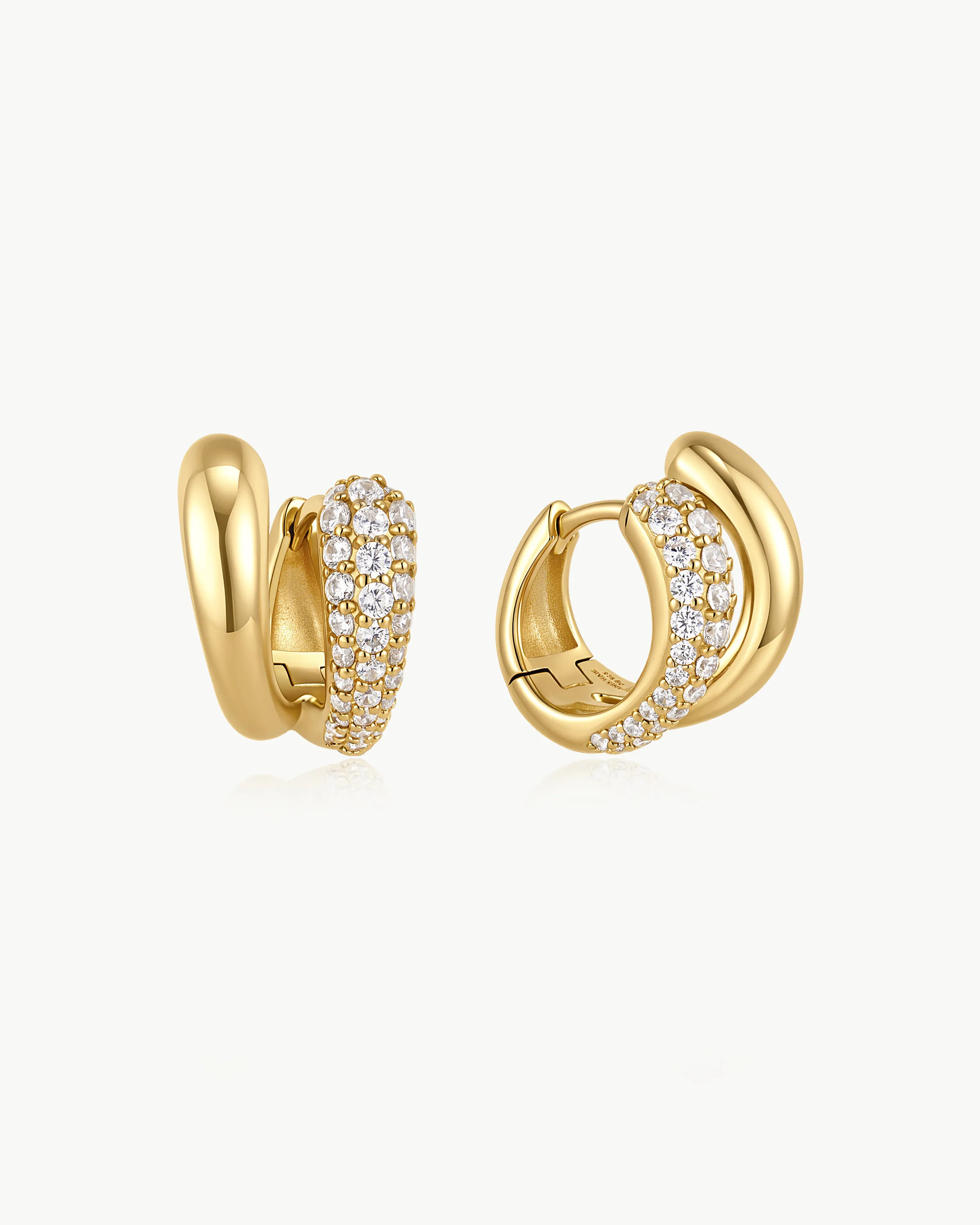 Ania Haie Gold Spiral Half Pave & Polish Huggie Hoop Earrings