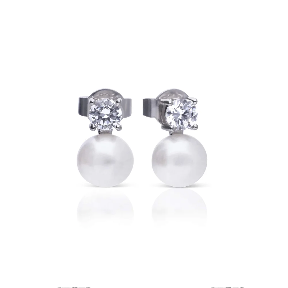 Diamonfire Sterling Silver Cz And Shell Pearl Earrings