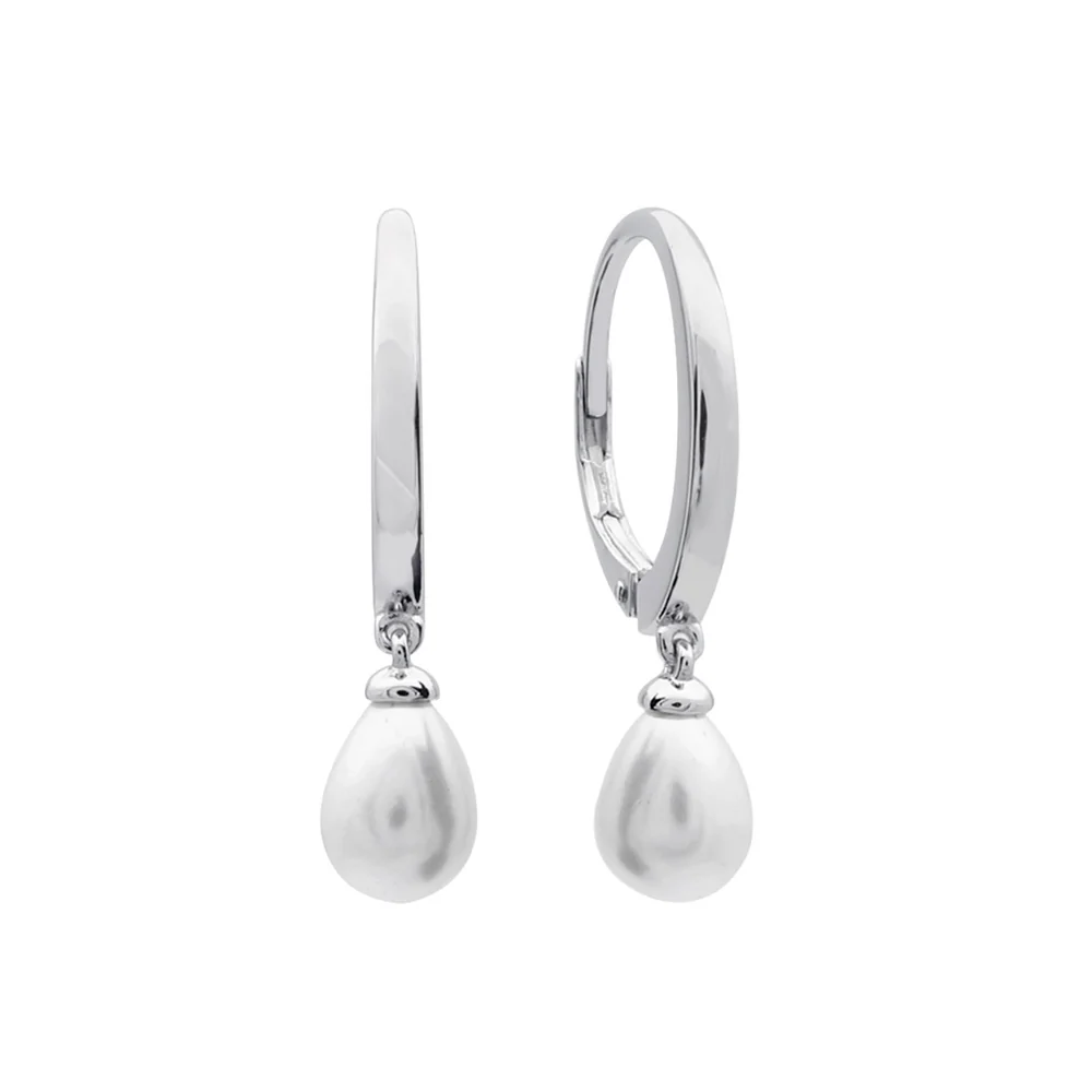 Diamonfire Sterling Silver Shell Pearl Teardrop Hoop Earrings 