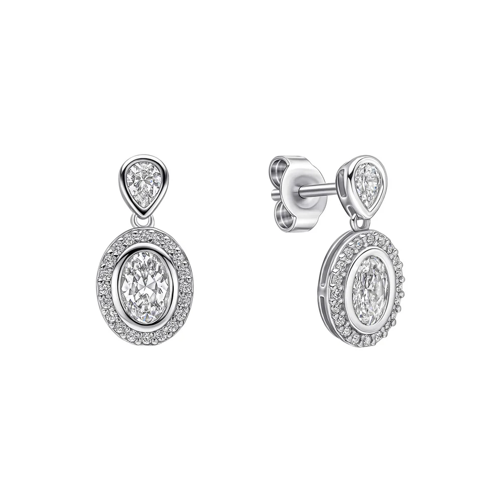 Diamonfire Sterling Silver Halo Double Drop Stud Cz Earrings
